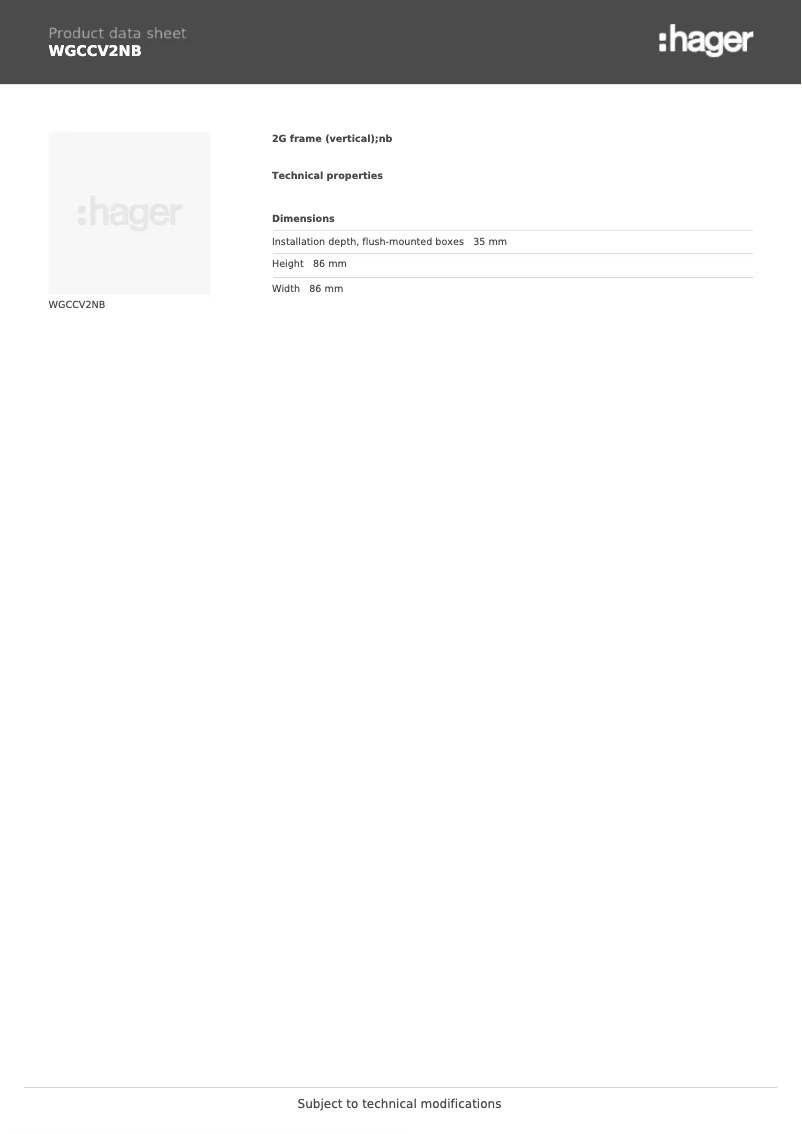 Página 1 del manual Ficha técnica Hager WGCCV2NB