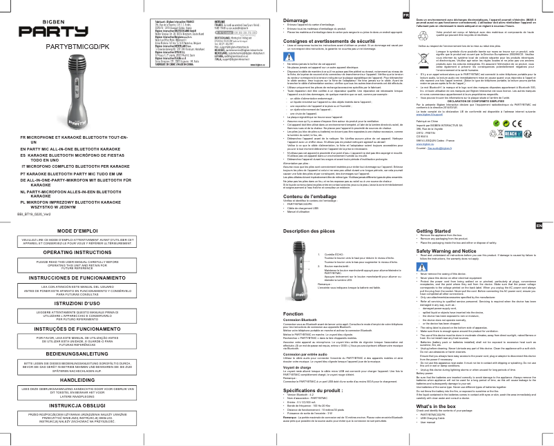 Imagen de la primera página del manual del dispositivo Party PARTYBTMICGD/PK