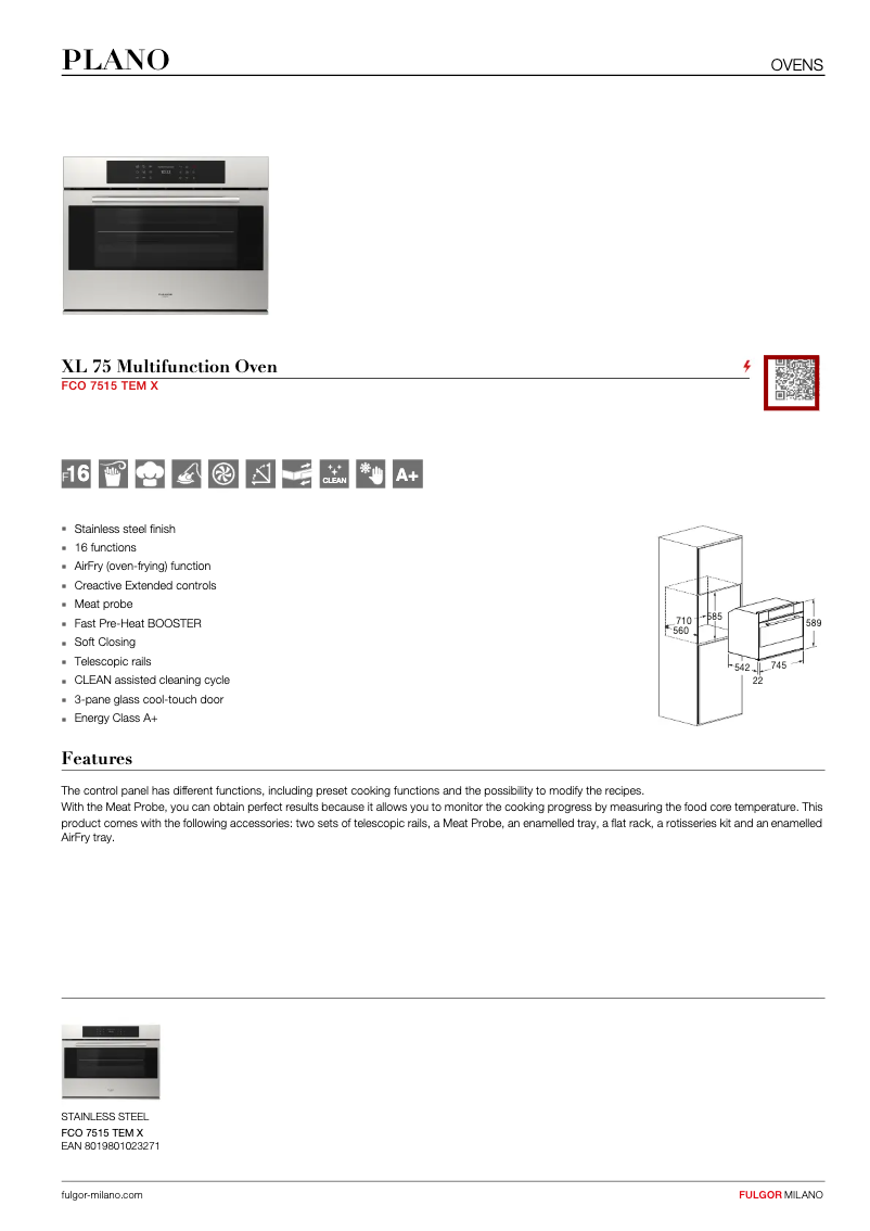 Página nº 1 - Ficha técnica Fulgor Milano FCO 7515 TEM X