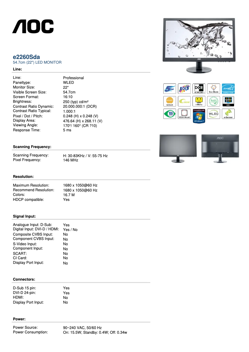 Imagen de la primera página del manual del dispositivo E2260SDA