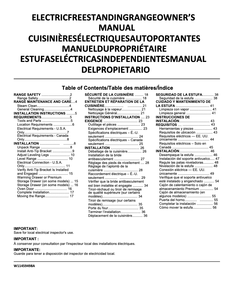 Imagen de la primera página del manual del dispositivo YWFE505W0JZ
