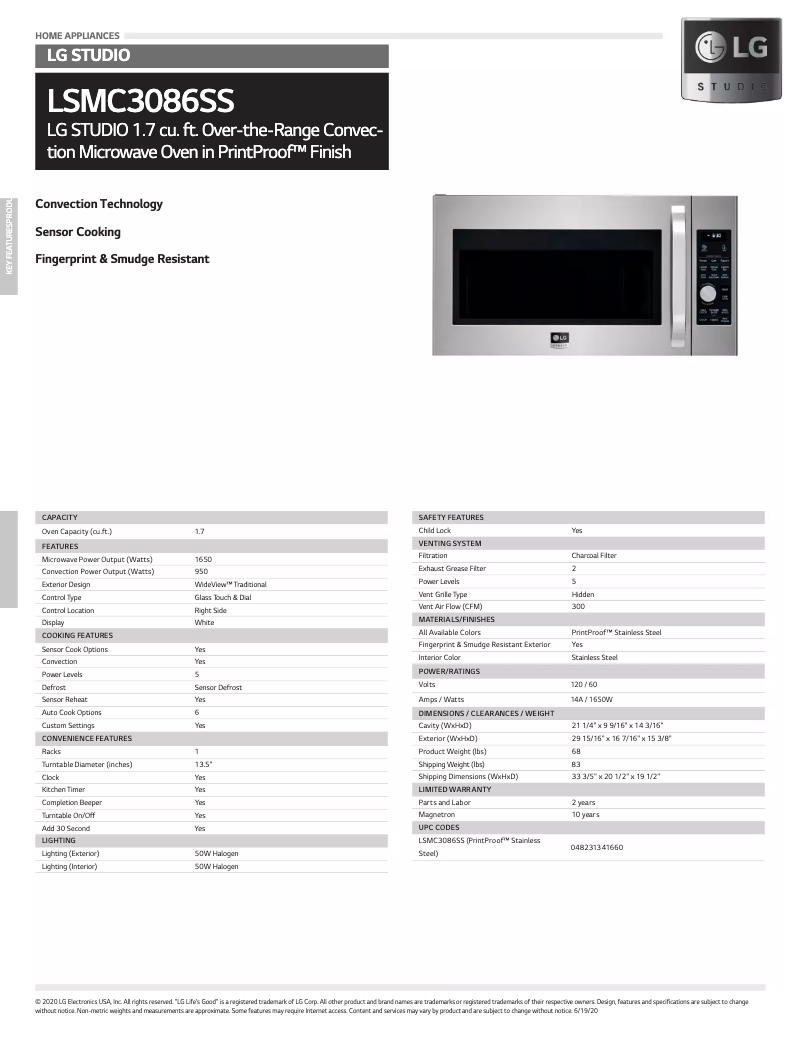 Página 1 del manual Ficha técnica LG LSMC3086SS