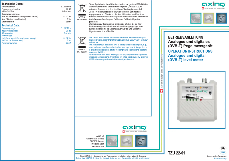 Imagen de la primera página del manual del dispositivo TZU 22-01