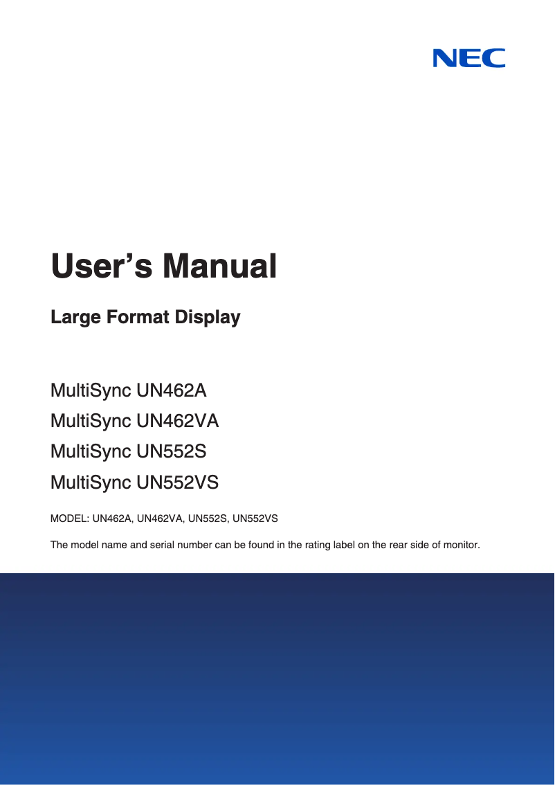 Imagen de la primera página del manual del dispositivo MultiSync UN462A