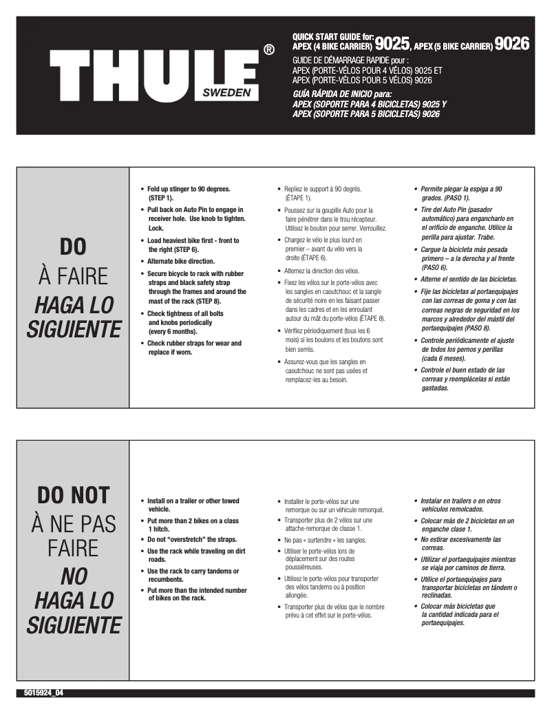 Imagen de la primera página del manual del dispositivo Apex 4 Bike 9025