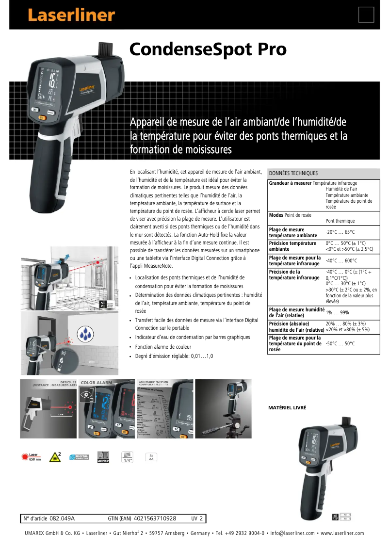 Imagen de la primera página del manual del dispositivo CondenseSpot Pro