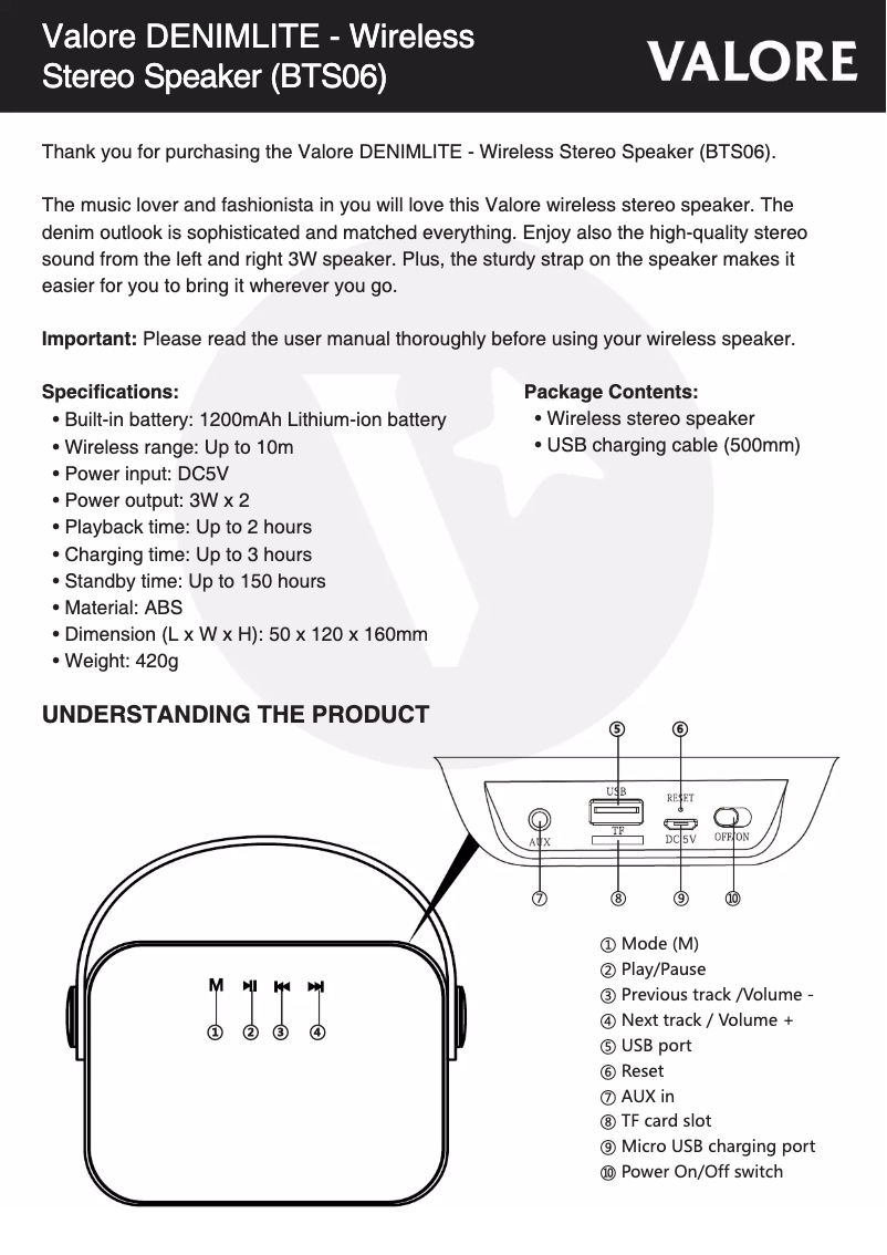 Página 1 del manual Manual de usuario Valore BTS06
