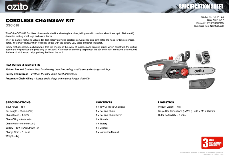 Imagen de la primera página del manual del dispositivo OCS-018
