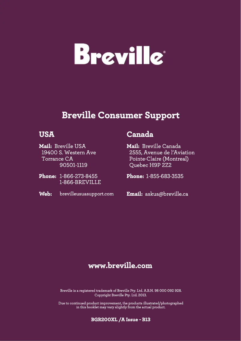 Página 1 del manual Manual de usuario Breville the Panini Grill BGR200XL