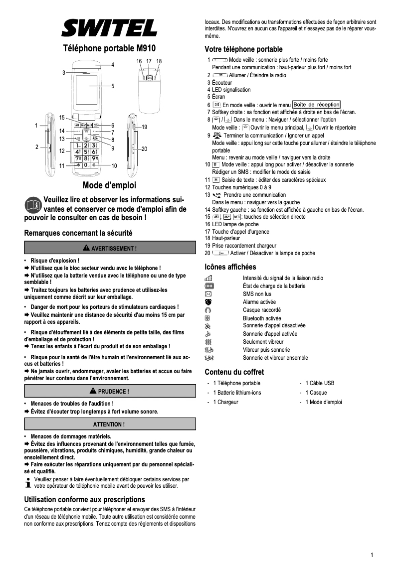 Página 1 del manual Manual de usuario Switel M910