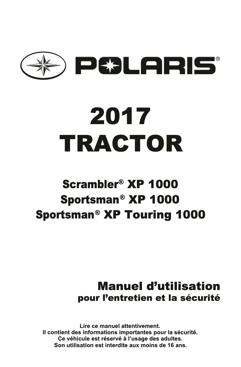 Imagen de la primera página del manual del dispositivo Sportsman XP 1000 Touring (2017)