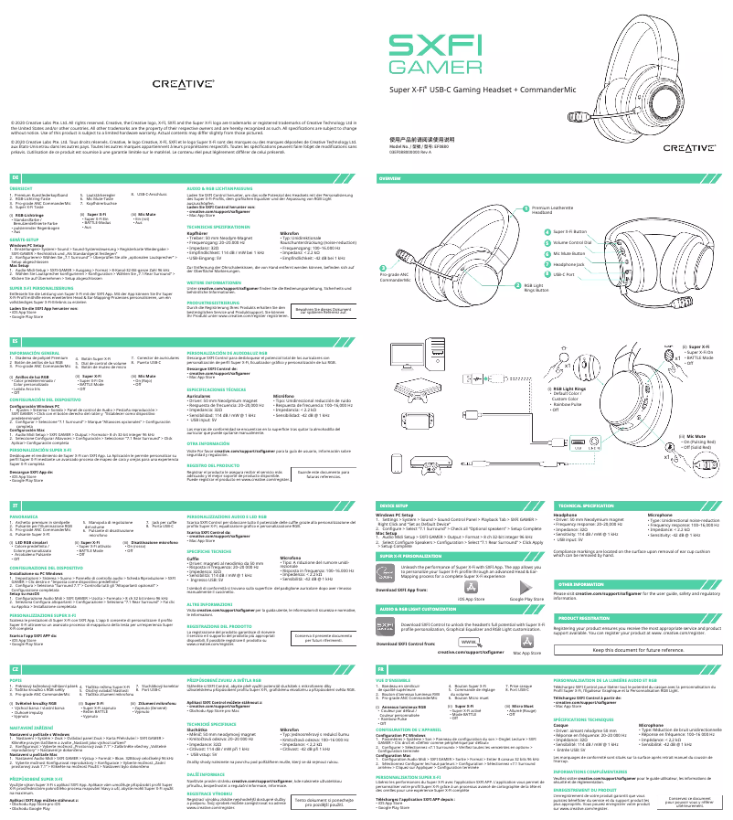 Imagen de la primera página del manual del dispositivo SXFI Gamer