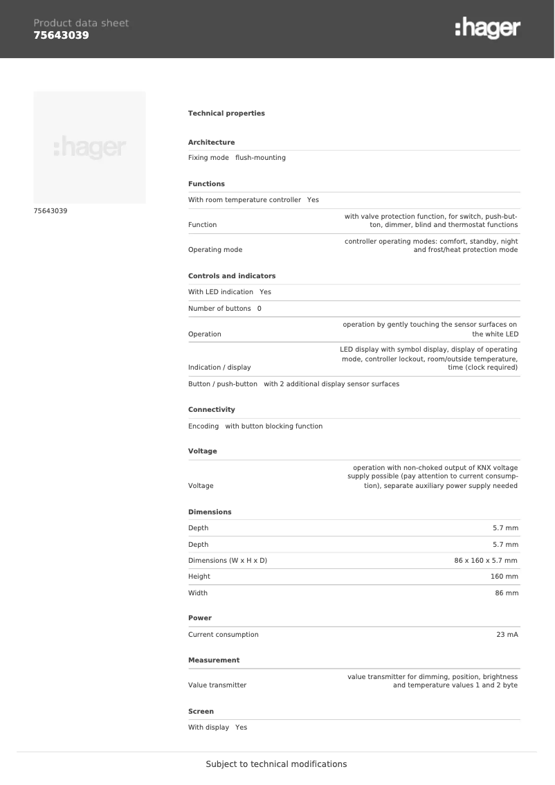 Página 1 del manual Ficha técnica Berker 75643039