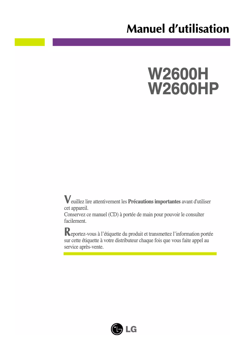 Imagen de la primera página del manual del dispositivo W2600HP-BN