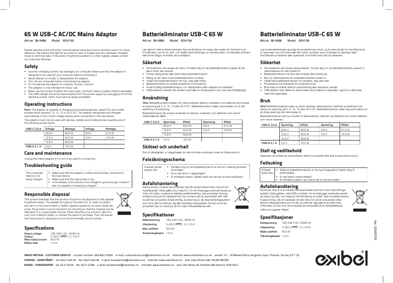 Página 1 del manual Manual de usuario Exibel ADH136