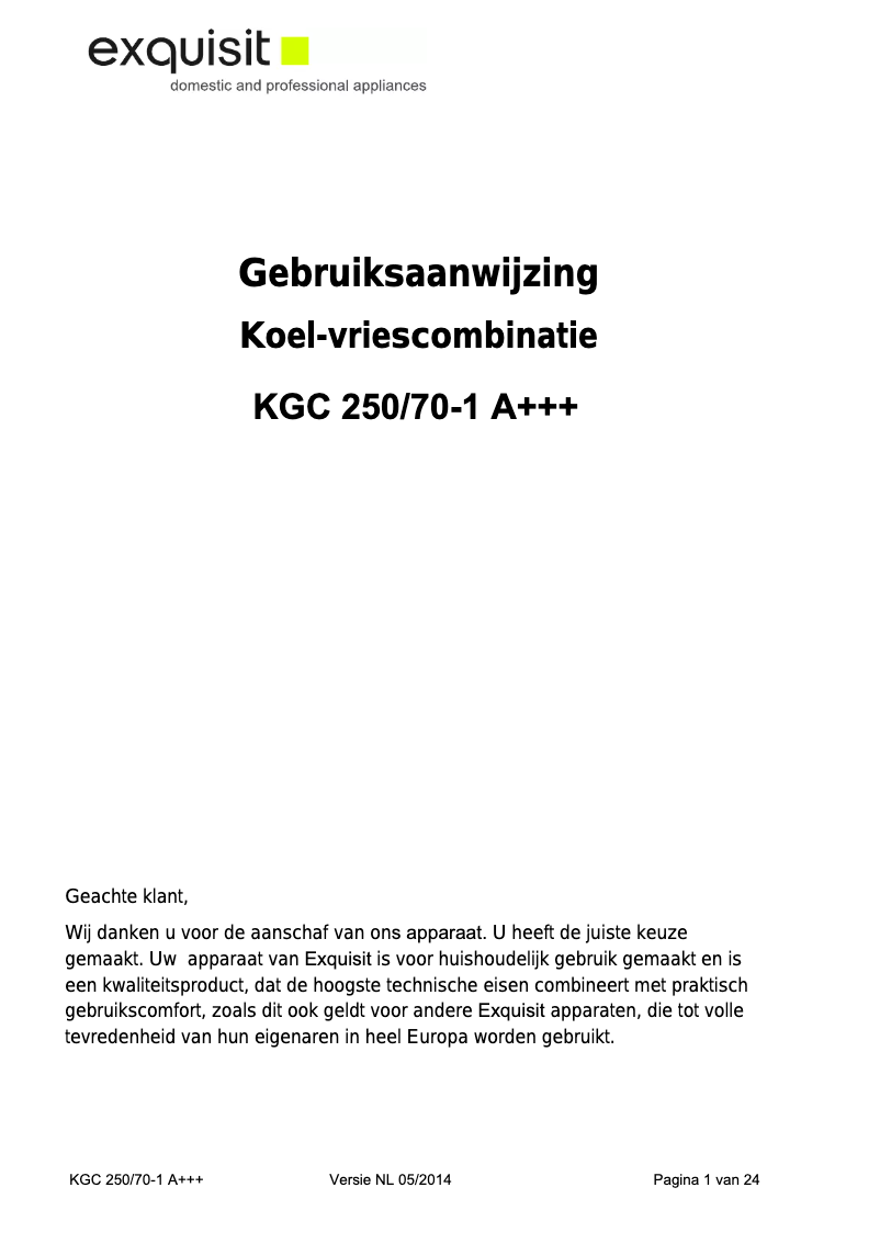 Página 1 del manual Manual de usuario Exquisit KGC250/70-1A+++