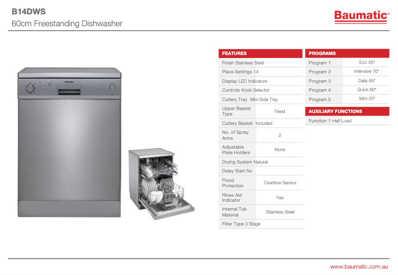 Página 1 del manual Ficha técnica Baumatic B14DWS