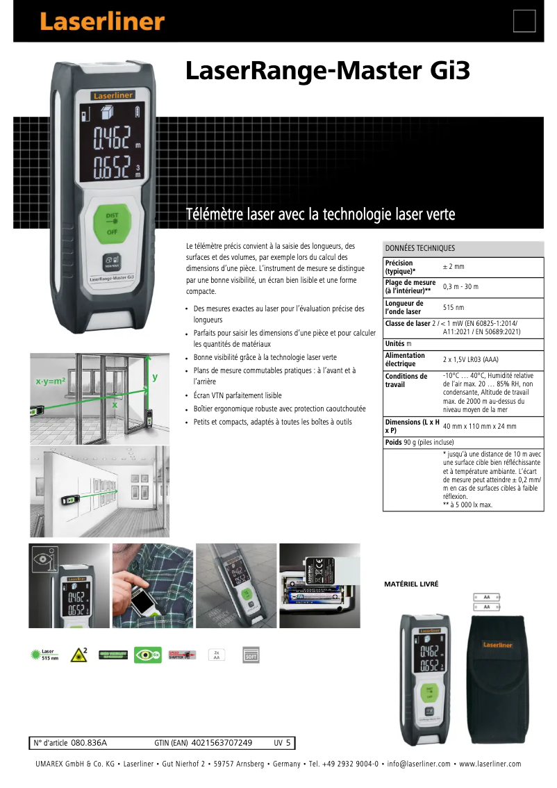 Página 1 del manual Ficha técnica Laserliner LaserRange-Master Gi3
