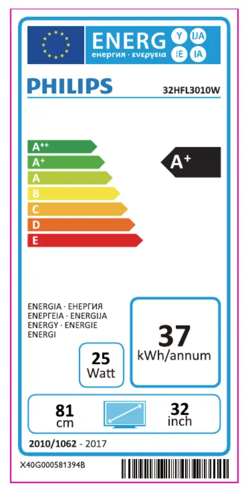 Página 1 del manual Etiqueta energética Philips 32HFL3010W