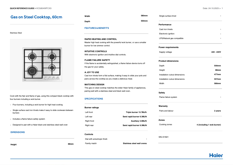 Imagen de la primera página del manual del dispositivo HCG604WFCX3