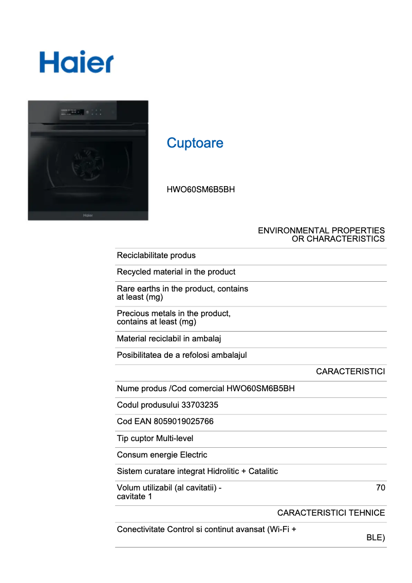 Página 1 del manual Etiqueta energética Haier I-Message Series 6 HWO60SM6B5BH