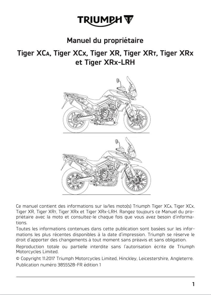 Imagen de la primera página del manual del dispositivo Tiger 800 XCX (2019)