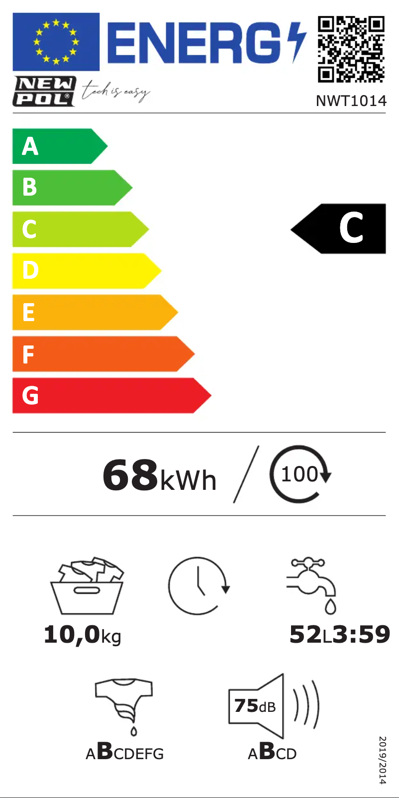 Página 1 del manual Etiqueta energética New Pol NWT1014