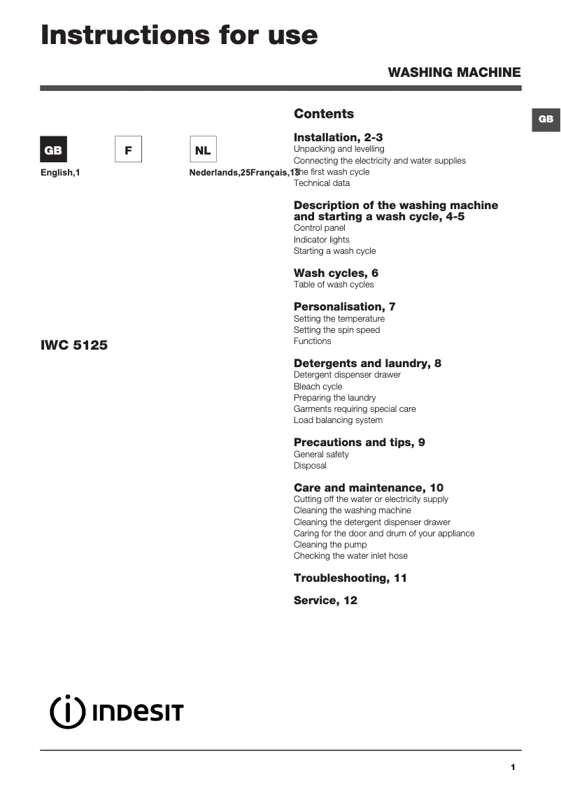 Imagen de la primera página del manual del dispositivo IWD 5125