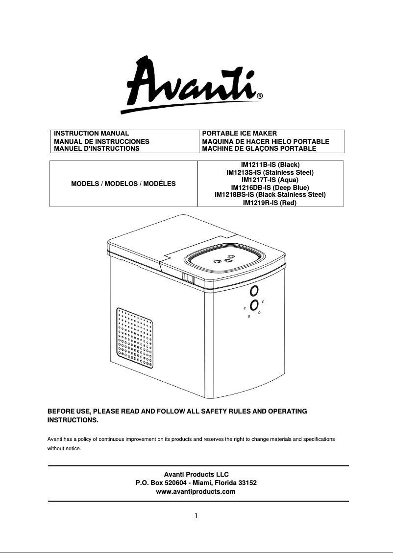 Página 1 del manual Manual de usuario Avanti IM1216DB-IS