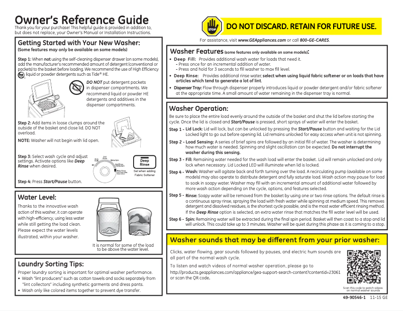 Imagen de la primera página del manual del dispositivo GTW490ACJWS