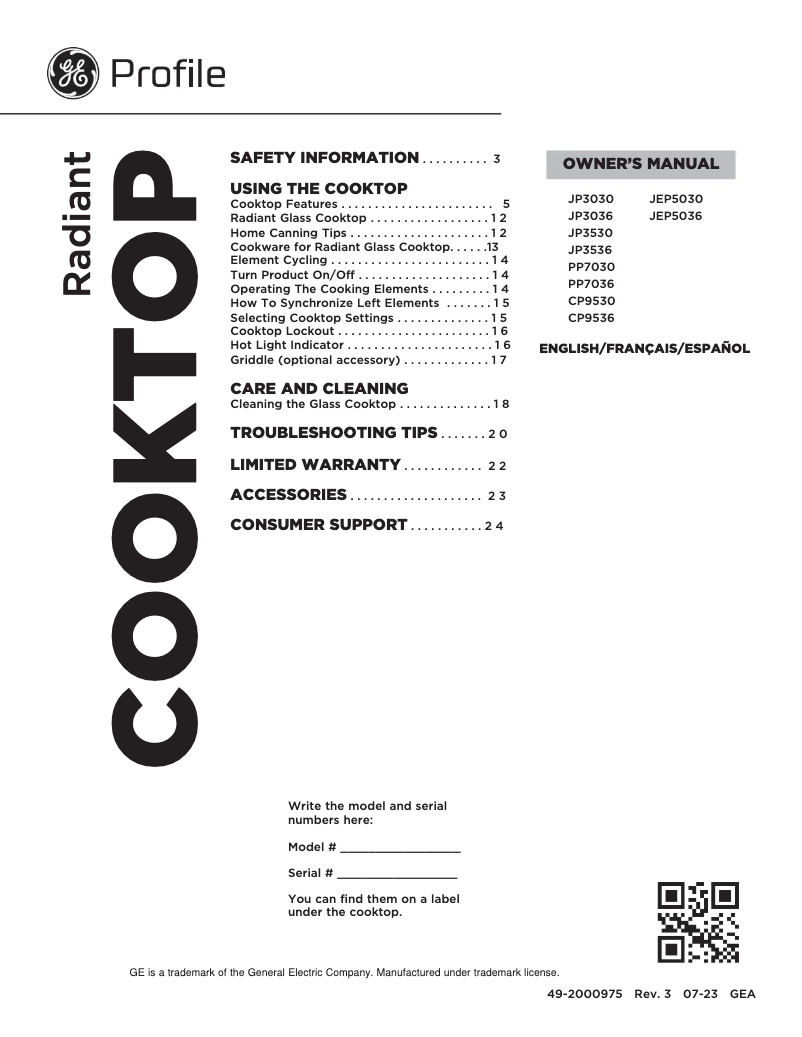 Imagen de la primera página del manual del dispositivo JEP5030STSS