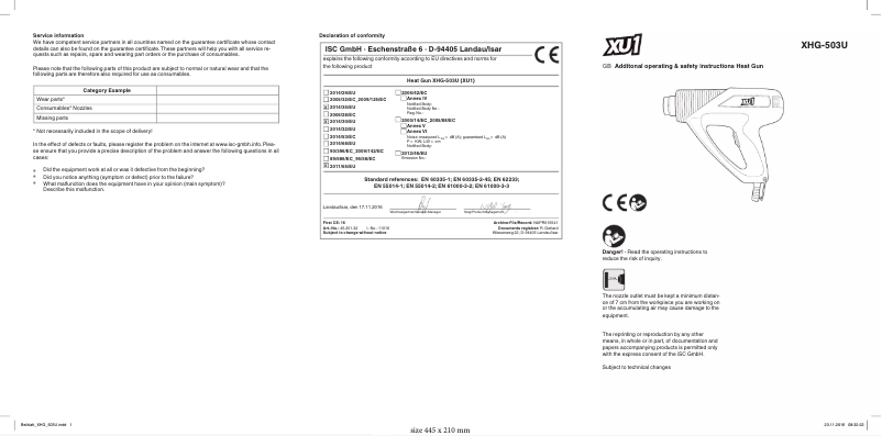 Imagen de la primera página del manual del dispositivo XHG-503U
