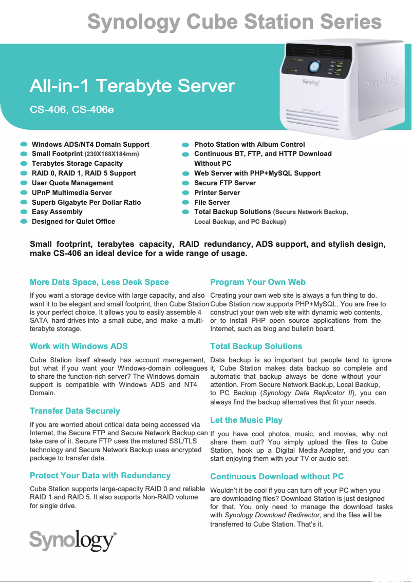 Página nº 1 - Ficha técnica Synology Cube Station CS-406e