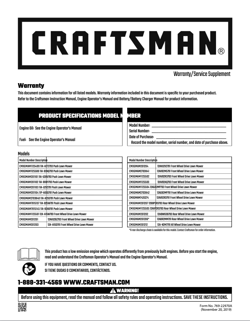 Página nº 1 - Manual de usuario Craftsman CMXGMAM7815137