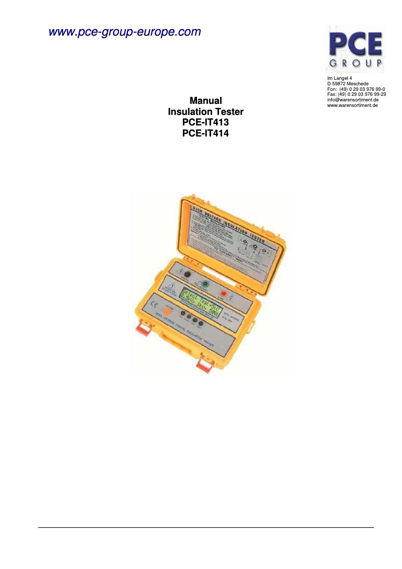 Imagen de la primera página del manual del dispositivo PCE-IT414