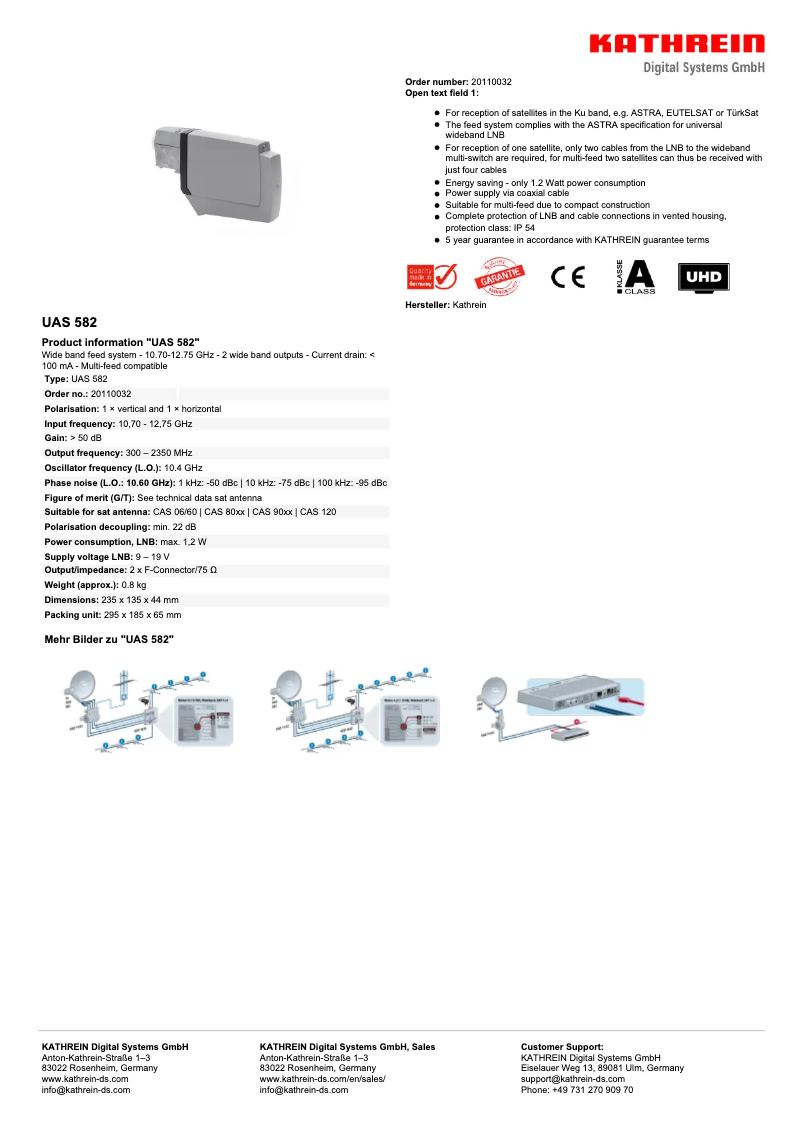 Imagen de la primera página del manual del dispositivo UAS 582