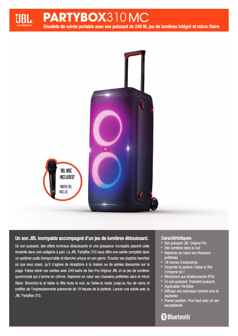 Página 1 del manual Ficha técnica JBL Partybox 310