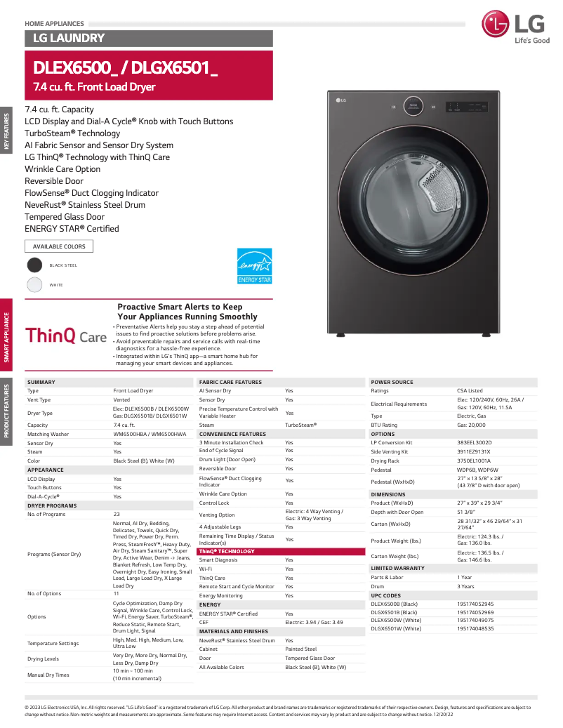 Página nº 1 - Ficha técnica LG DLEX6500B