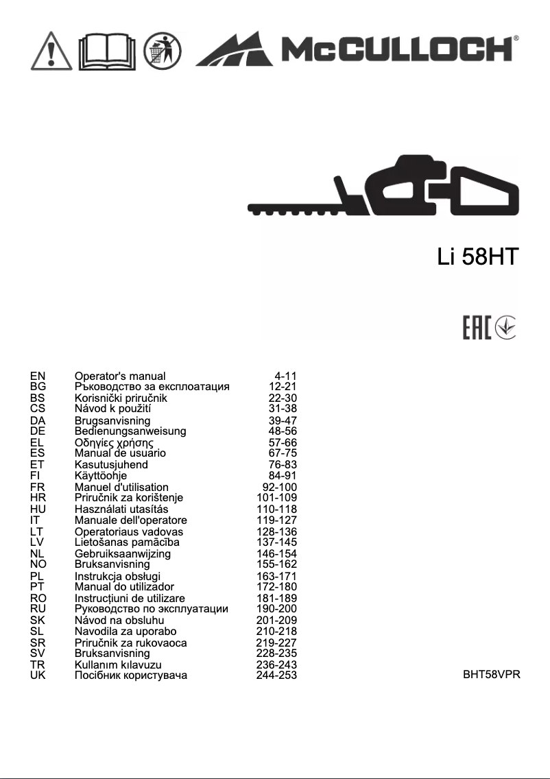 Imagen de la primera página del manual del dispositivo PowerCut Li-58HT