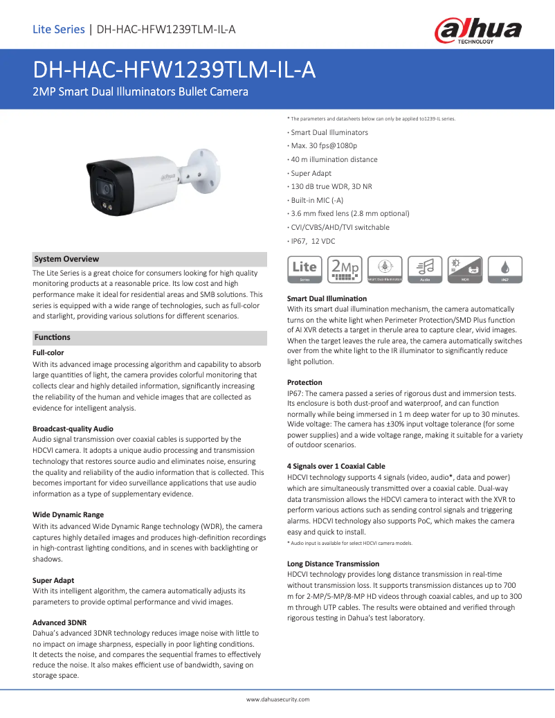 Imagen de la primera página del manual del dispositivo HAC-HFW1239TLM-IL-A