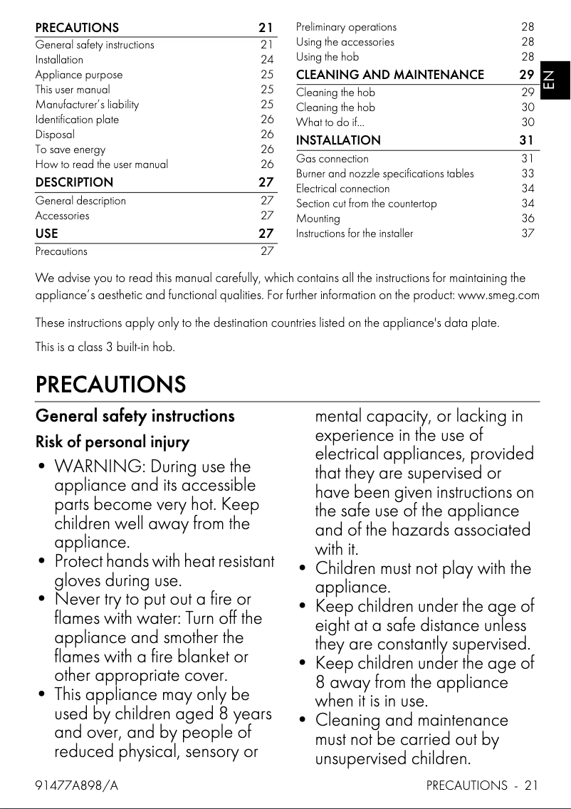 Página 1 del manual Manual de usuario Smeg PGF75SA