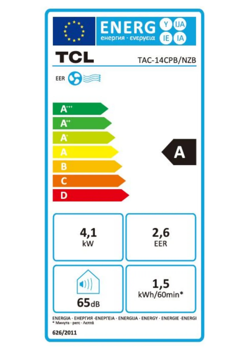 Página 1 del manual Etiqueta energética TCL TAC-14CPB/NZW