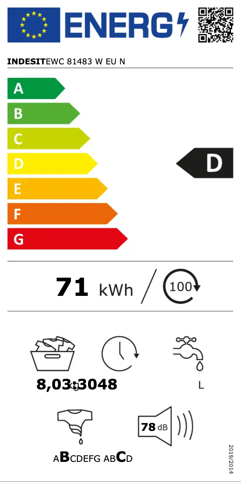 Página 1 del manual Etiqueta energética Indesit EWC 81483 W EU N