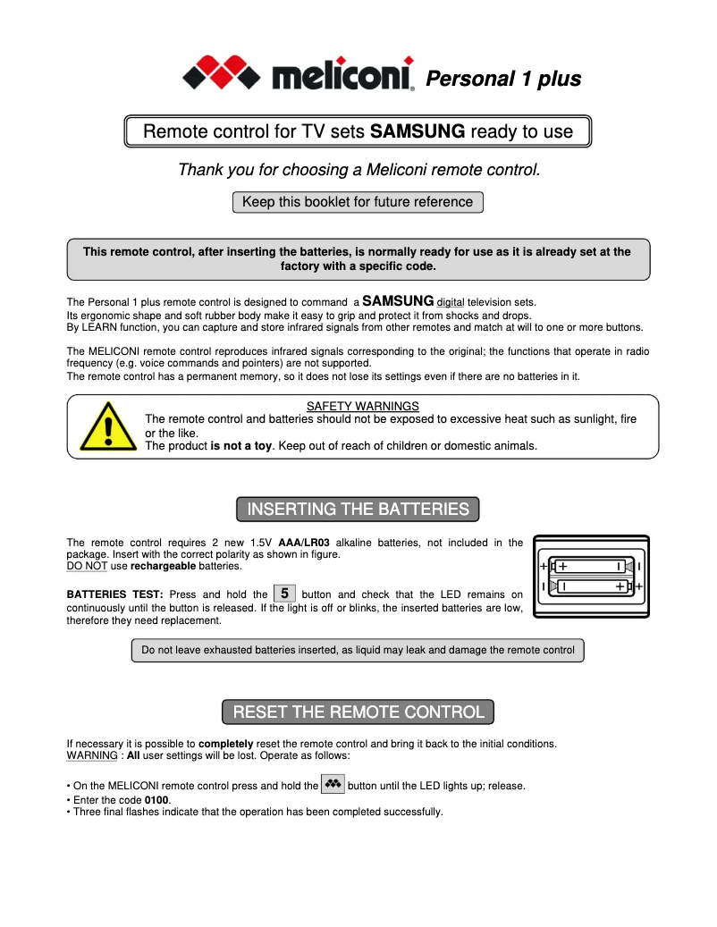 Página nº 1 - Manual de usuario Meliconi Personal 1 plus