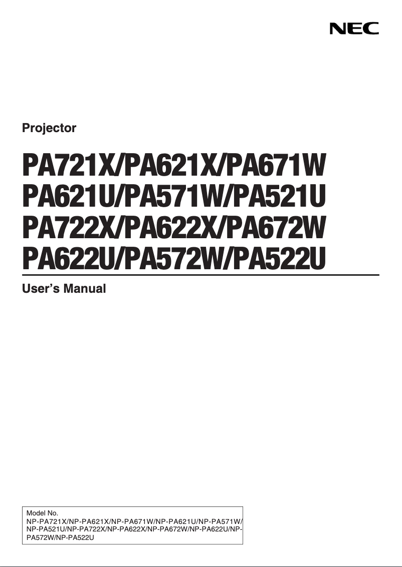 Imagen de la primera página del manual del dispositivo NP-PA622U