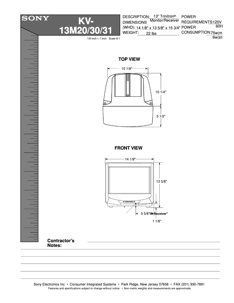 Imagen de la primera página del manual del dispositivo KV-13VM20
