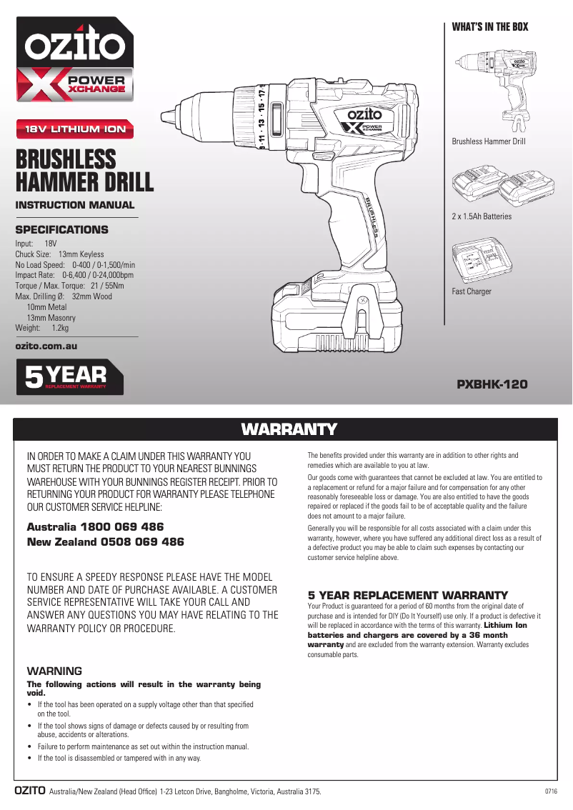 Imagen de la primera página del manual del dispositivo PXBHK-120