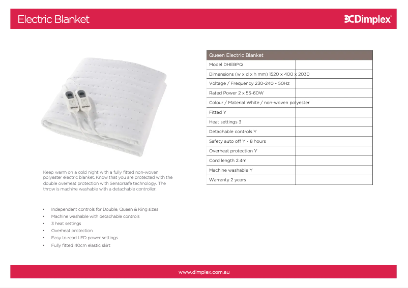 Página 1 del manual Ficha técnica Dimplex DHEBPQ