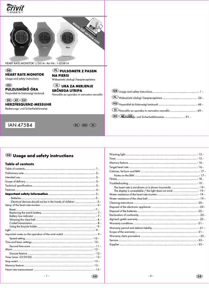 Página nº 1 - Manual de usuario Crivit IAN 47584