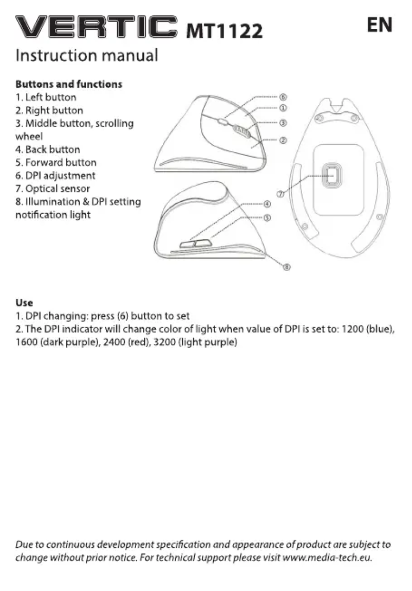 Imagen de la primera página del manual del dispositivo VERTIC MT1122
